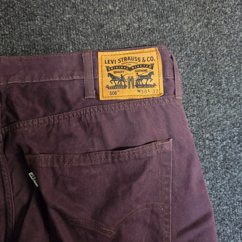 Levis 508 Regular Taper Pants Mens 38x32 Burgundy Purple Plum Cotton Trousers